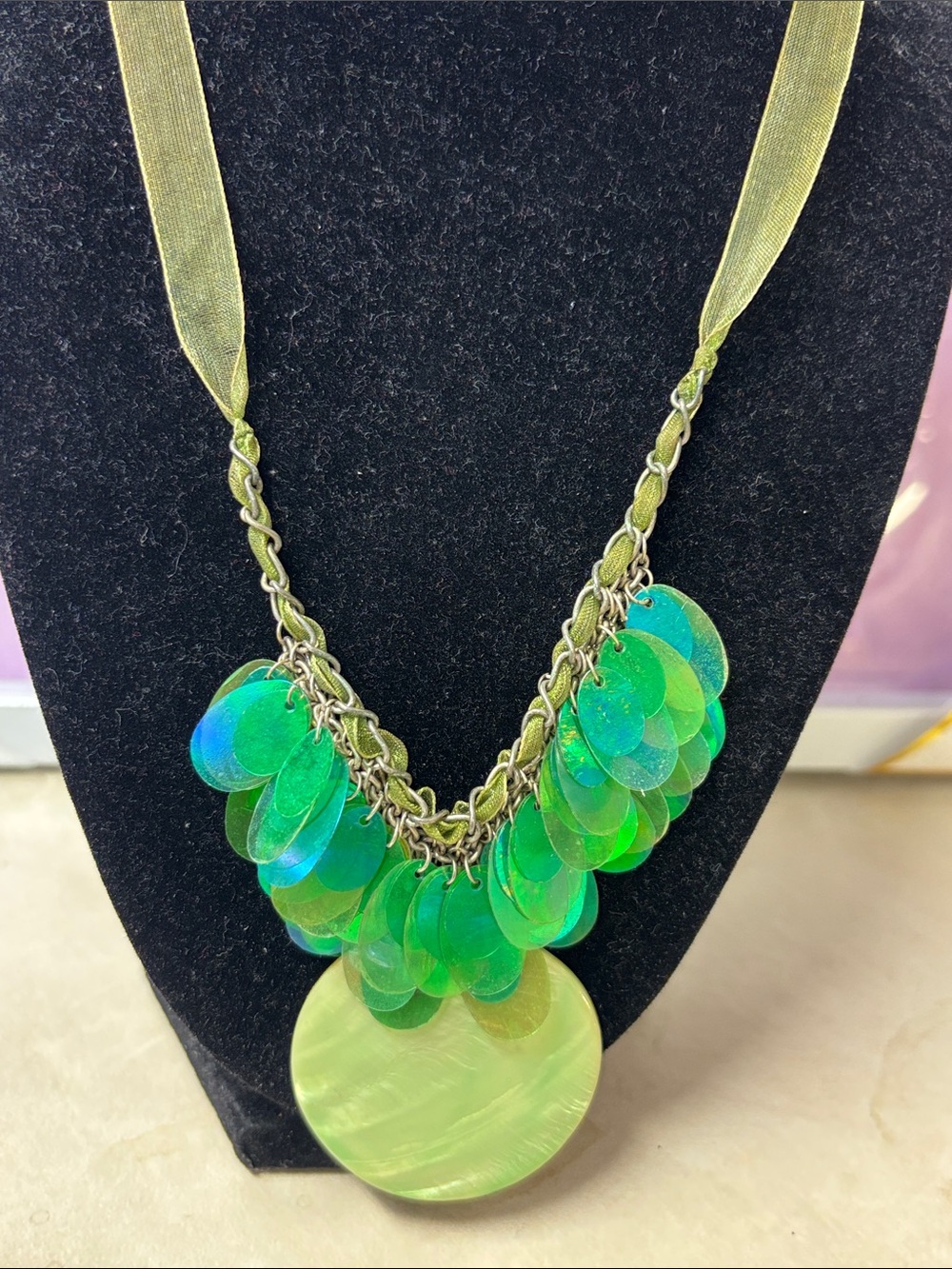 Green Sequin Statement Necklace
